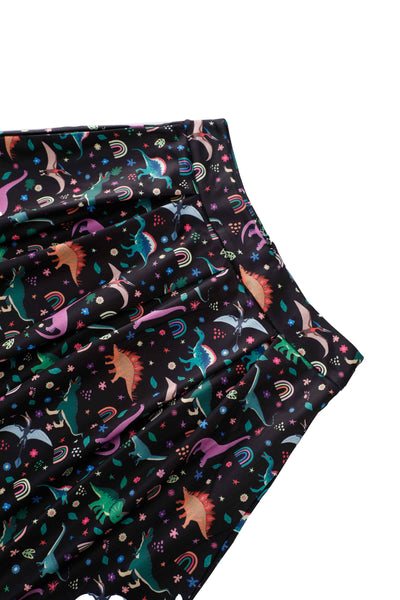 Waistband of Aisley Dinosaur Pleated Midi Skirt In Black