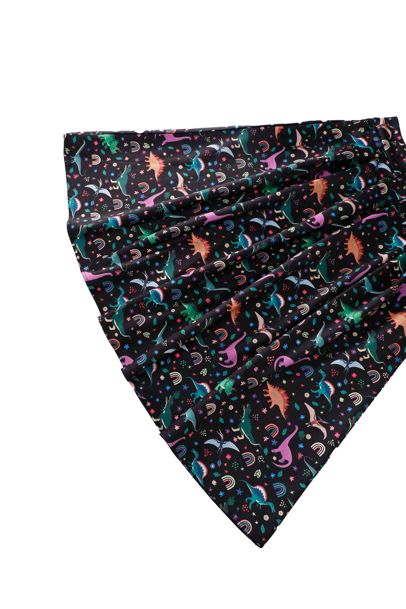 Close up view of Aisley Dinosaur Pleated Midi Skirt In Black