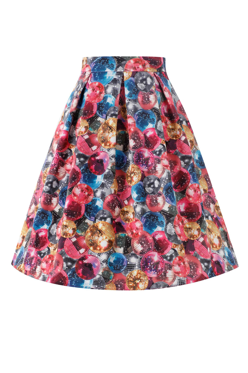 Front view of Aisley Disco Ball Pleated Midi Skirt