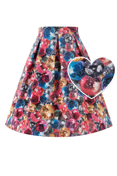 Front view of Aisley Disco Ball Pleated Midi Skirt