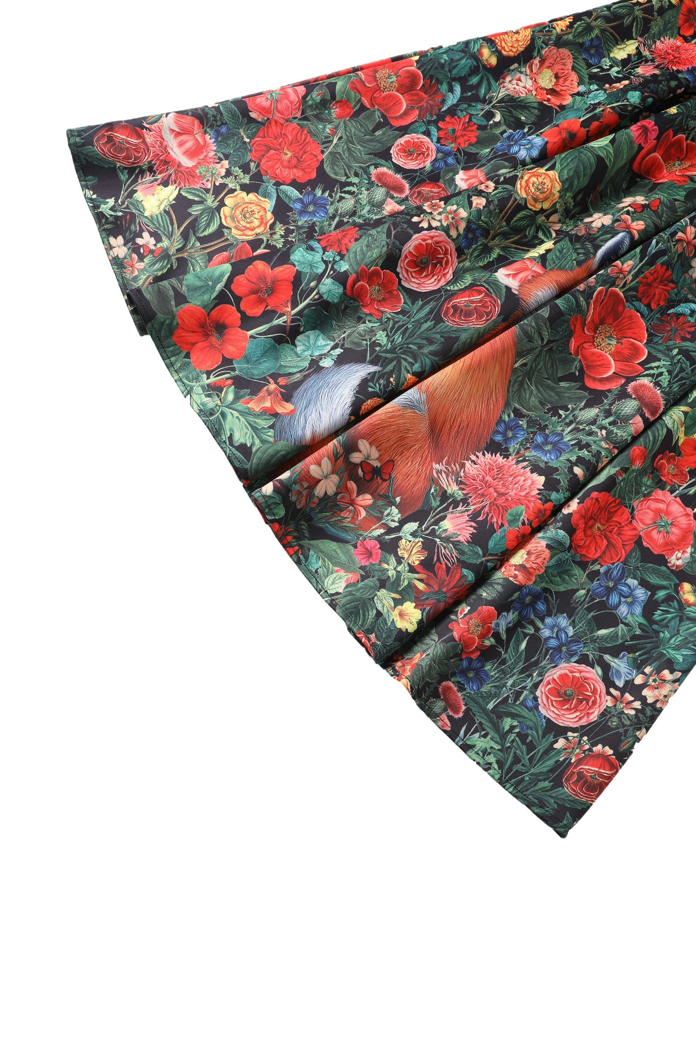 Close up view of Aisley Forest Fox Midi Skirt