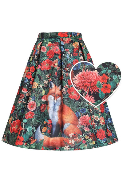 Front view of Aisley Forest Fox Midi Skirt
