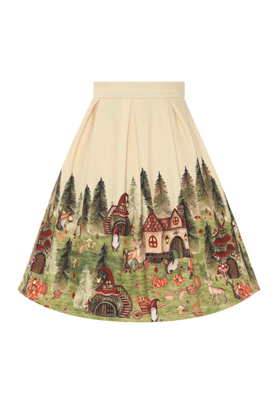 Front view of Aisley Gnome Ville Pleated Midi Skirt