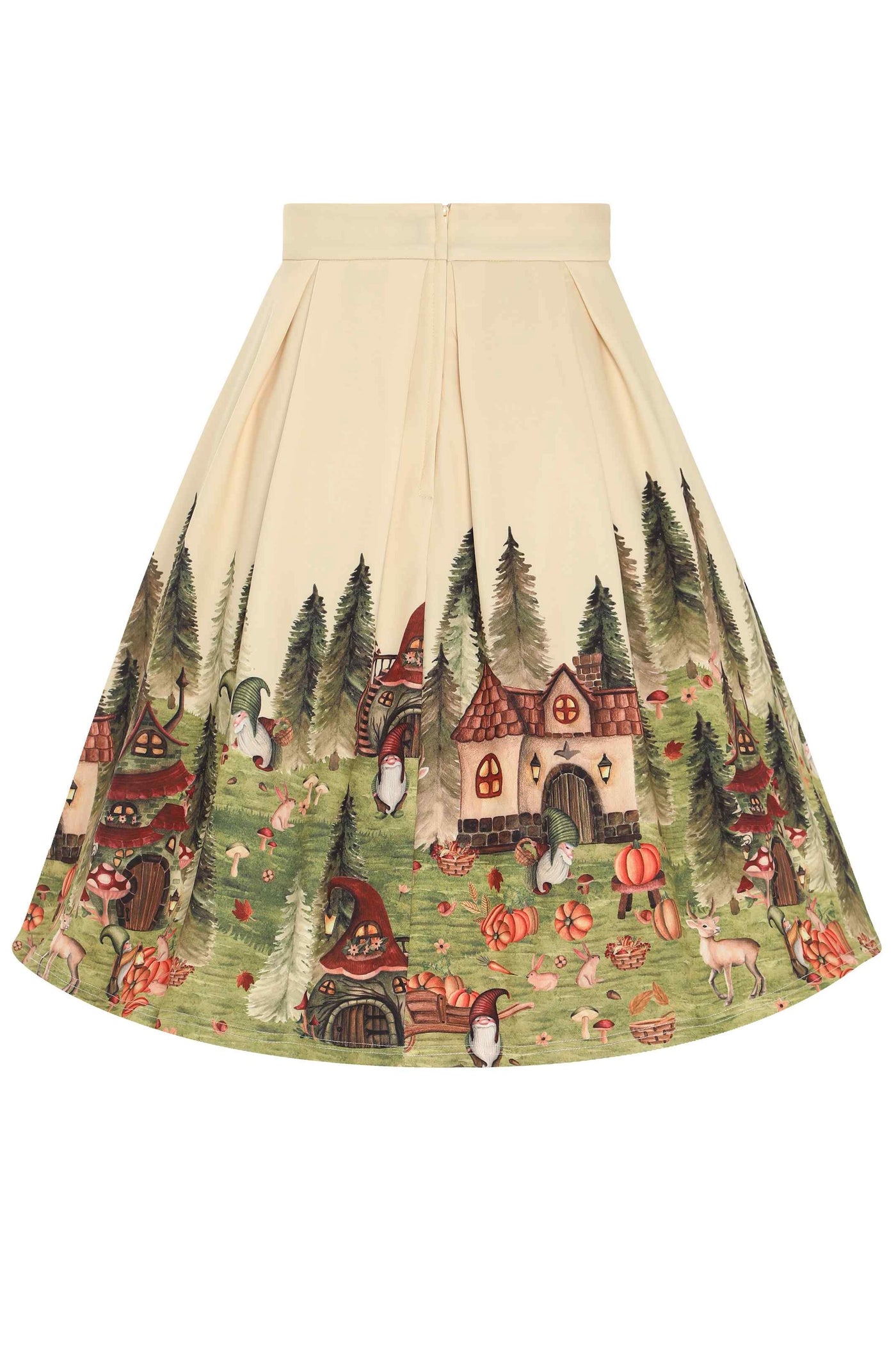 Back view of Aisley Gnome Ville Pleated Midi Skirt