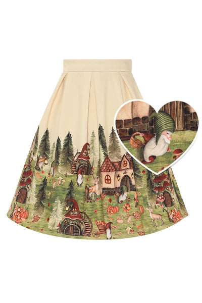 Front view of Aisley Gnome Ville Pleated Midi Skirt