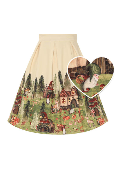 Front view of Aisley Gnome Ville Pleated Midi Skirt
