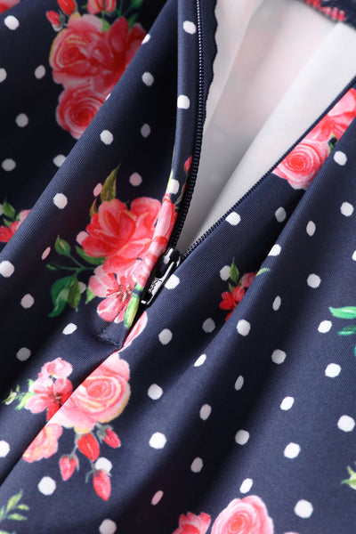 Zipper of Aisley Pink Rose Midi Skirt In Blue