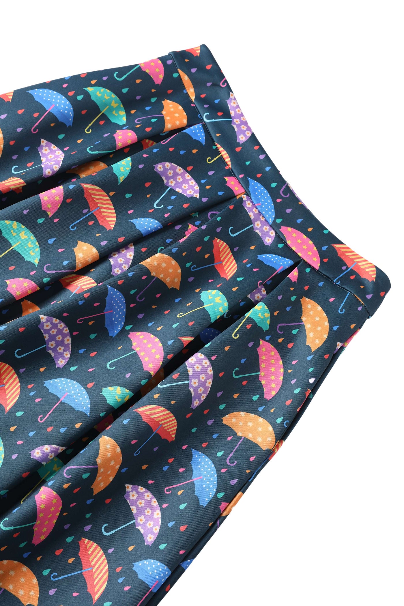 Close up view the waist band of Aisley Rainy Day Midi Skirt