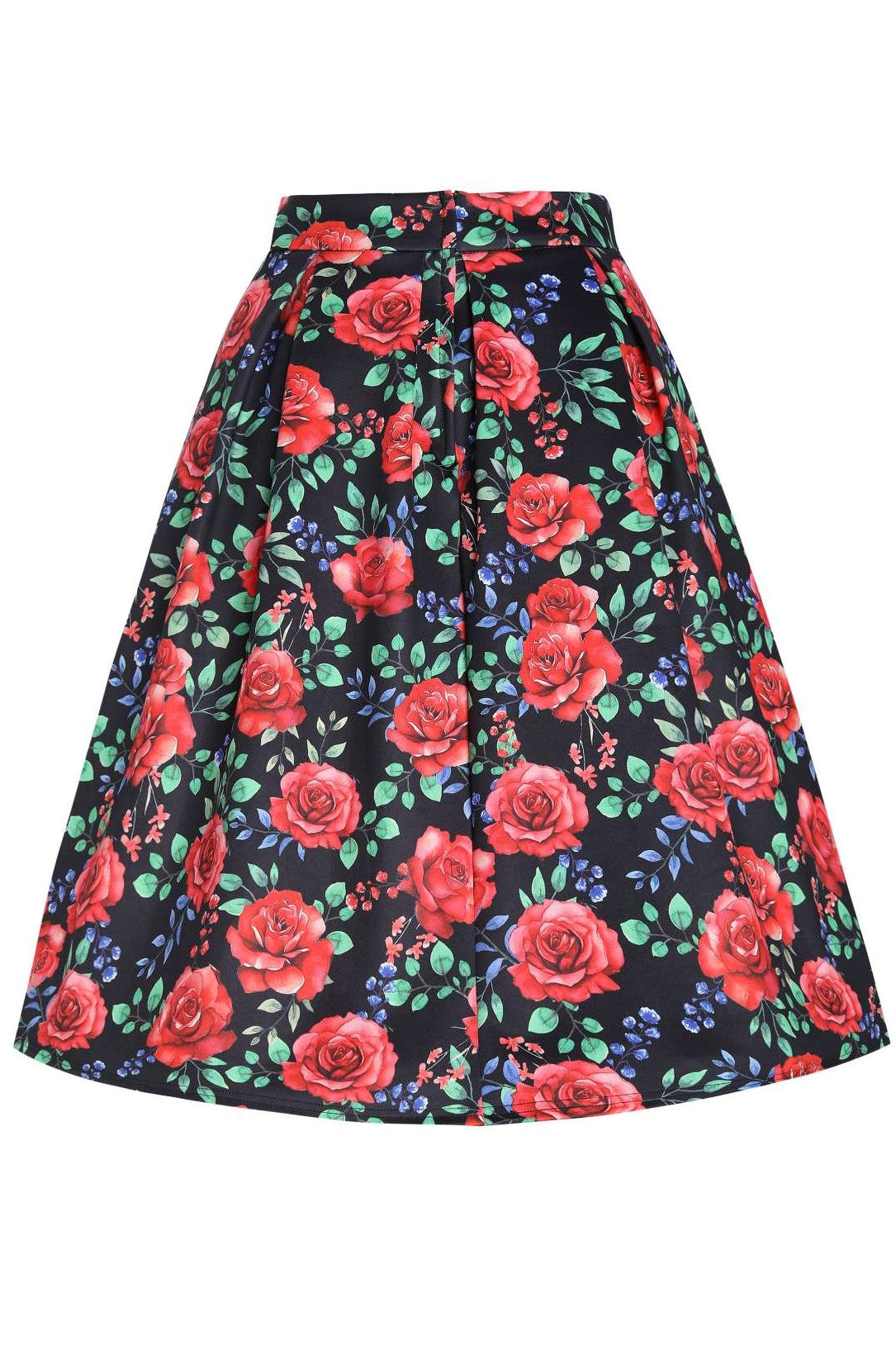 Back view of Aisley Red Rose Midi Skirt