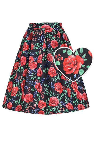 Front view of Aisley Red Rose Midi Skirt