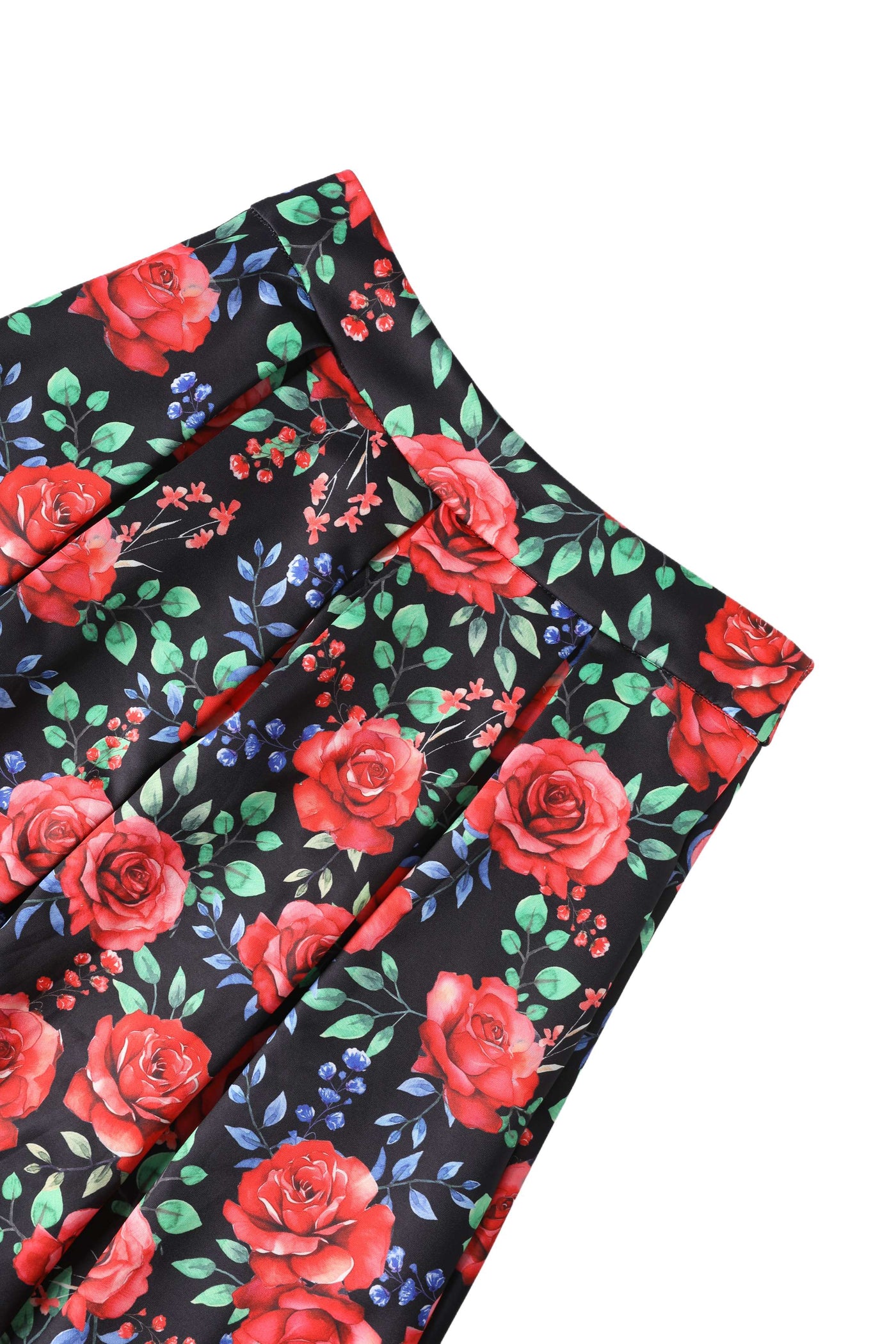 Close up view of Aisley Red Rose Midi Skirt