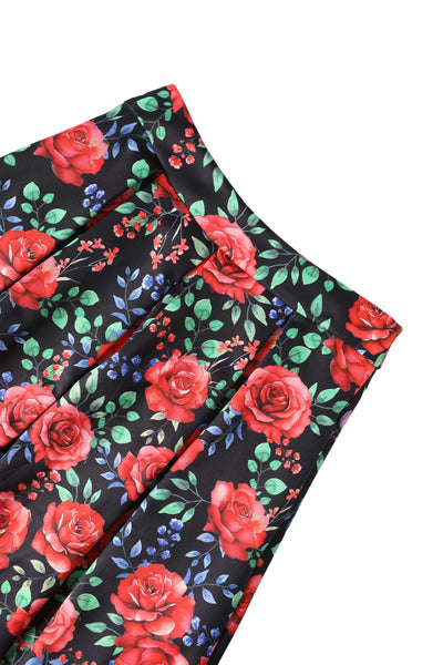 Close up view of Aisley Red Rose Midi Skirt