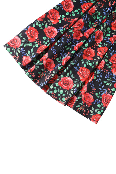Close up view of Aisley Red Rose Midi Skirt