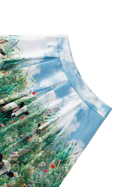 Waistband of Aisley Dinosaur Extinction Pleated Midi Skirt