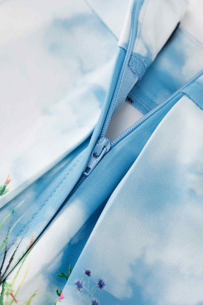 Zipper of Aisley Dinosaur Extinction Pleated Midi Skirt