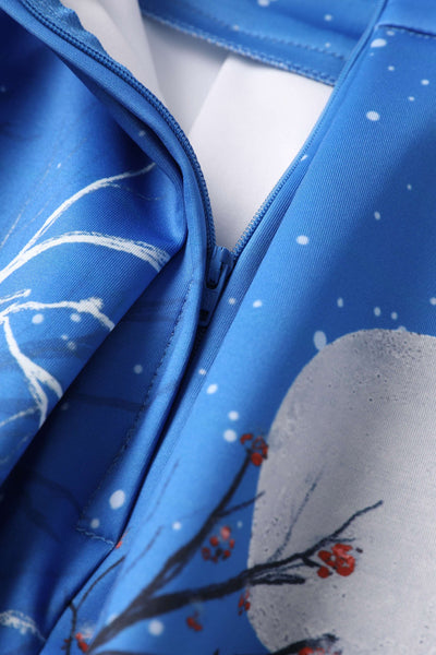 Zipper of Aisley Snowy Christmas Night Reindeer Midi Skirt