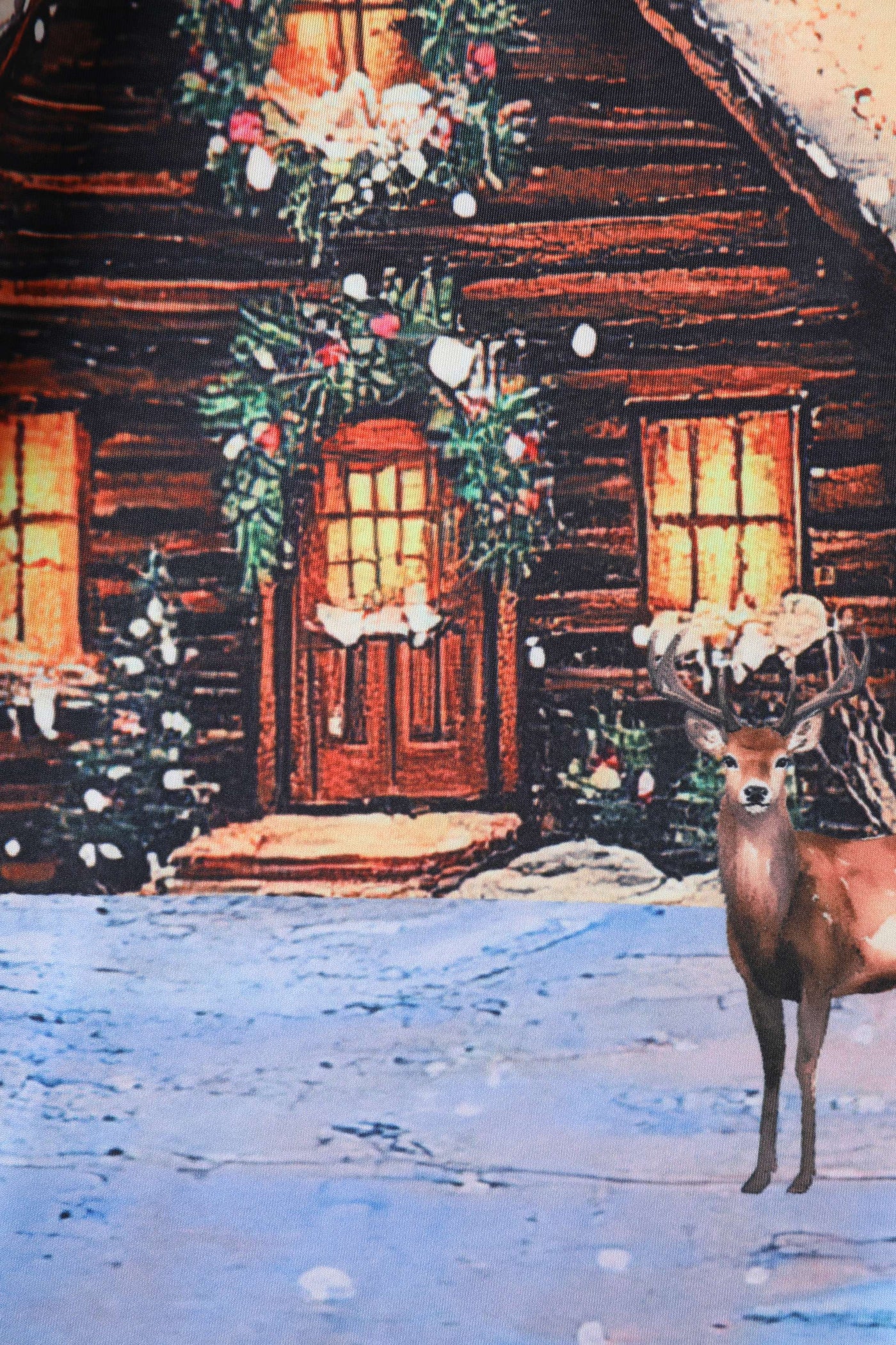 Pattern of Aisley Snowy Christmas Night Reindeer Midi Skirt