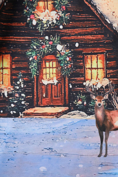 Pattern of Aisley Snowy Christmas Night Reindeer Midi Skirt