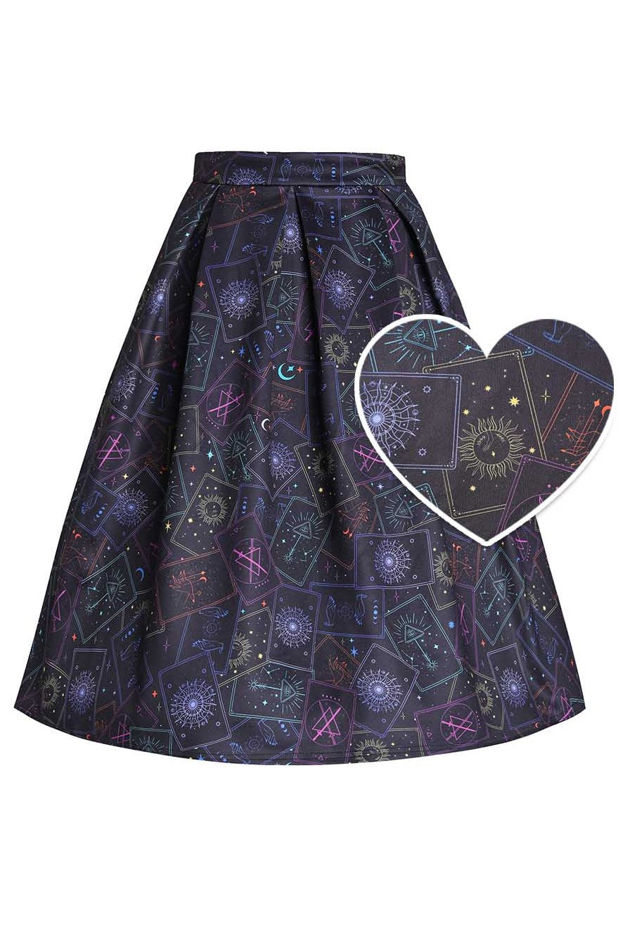 Front view of Aisley Tarot Card Black Midi Skirt