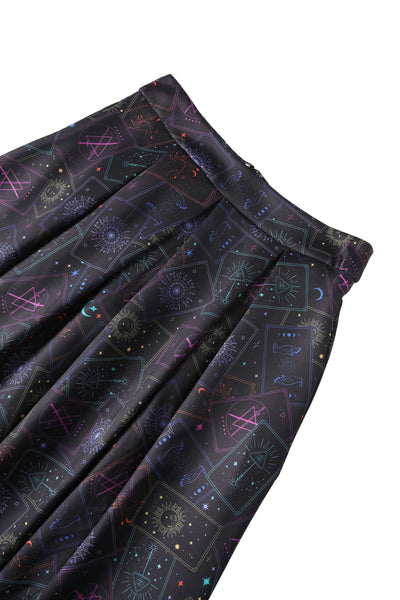 Close up view of Aisley Tarot Card Black Midi Skirt