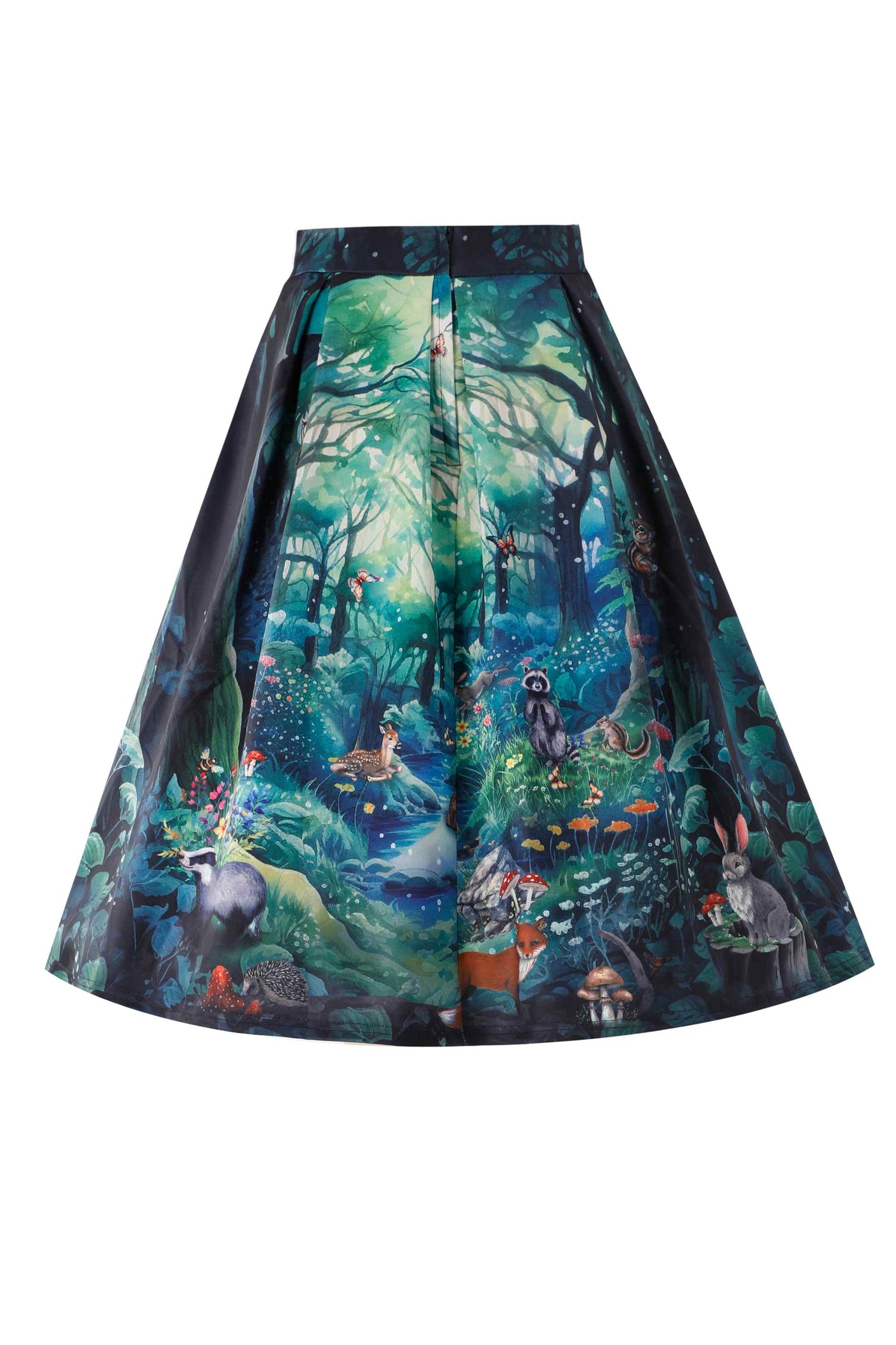 Back view of Aisley Woodland Creature Pleated Midi Skirt