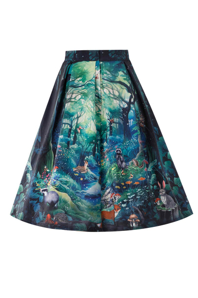 Back view of Aisley Woodland Creature Pleated Midi Skirt