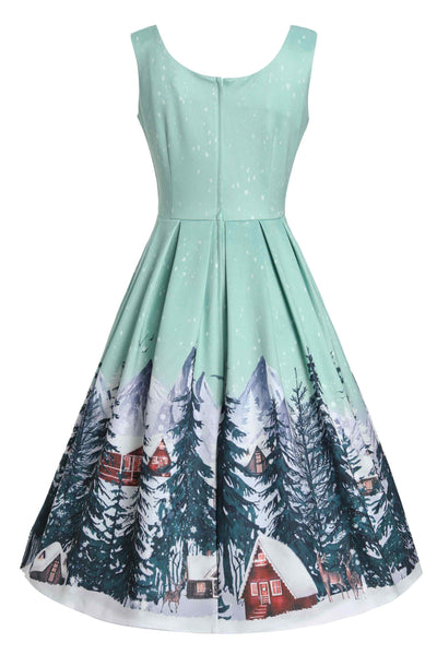 Back view of Alpine Forest Flared Dress