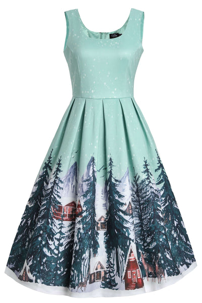 Front view of Amanda Alpine Forest Flared Dress