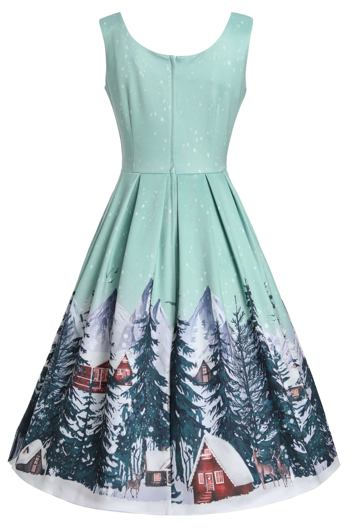 Back view of Amanda Alpine Forest Flared Dress