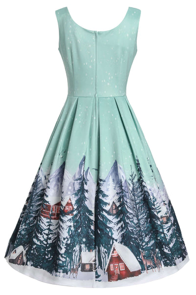 Back view of Amanda Alpine Forest Flared Dress