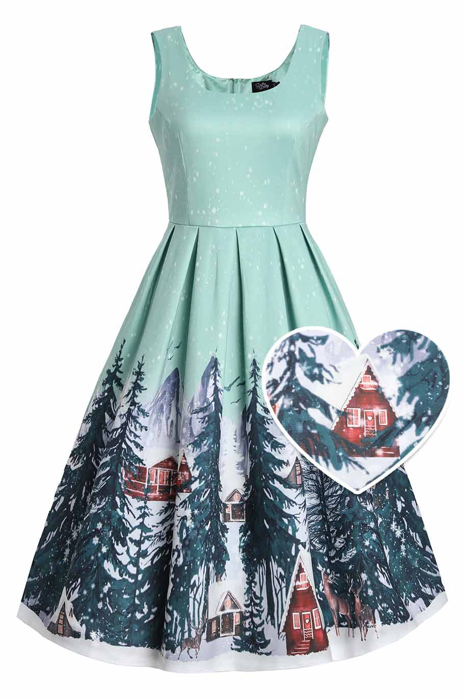 Front view of Amanda Alpine Forest Flared Dress