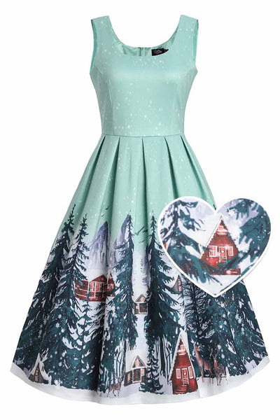 Front view of Amanda Alpine Forest Flared Dress