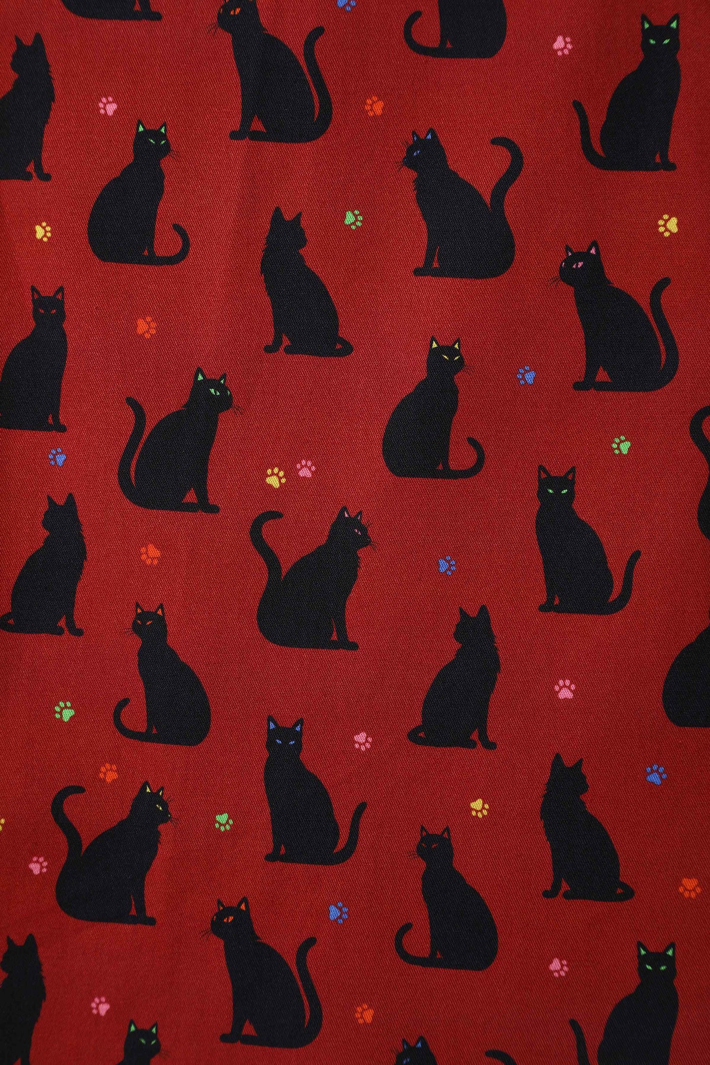 Pattern of Amanda Black Cat Swing Dress In Burgundy