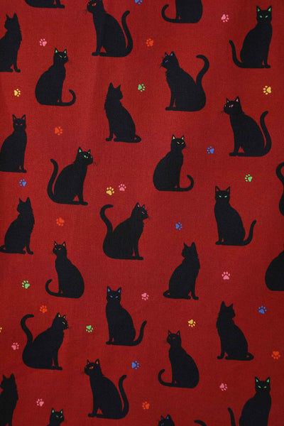 Pattern of Amanda Black Cat Swing Dress In Burgundy