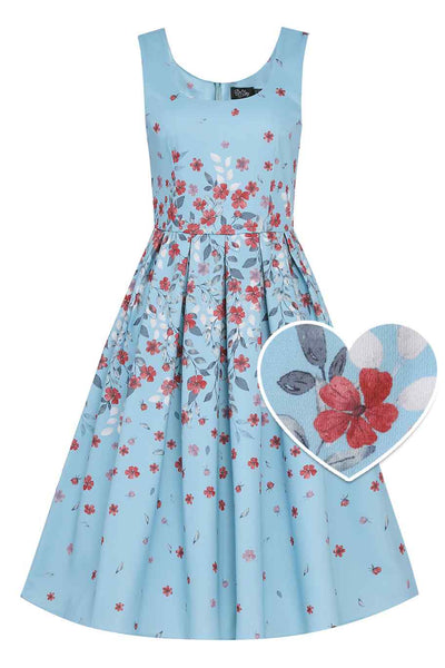 Front view of Blue Falling Flower Swing Dress 