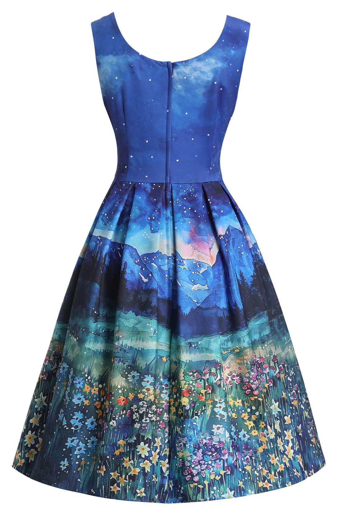 Back view of Amanda Cat Starry Night Flared Dress