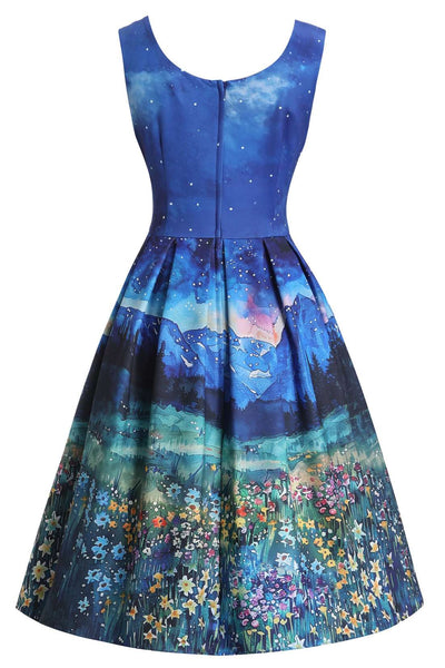Back view of Amanda Cat Starry Night Flared Dress