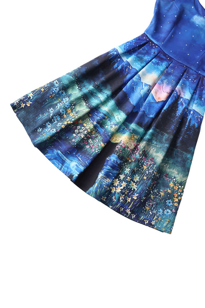 Close up view of Amanda Cat Starry Night Flared Dress