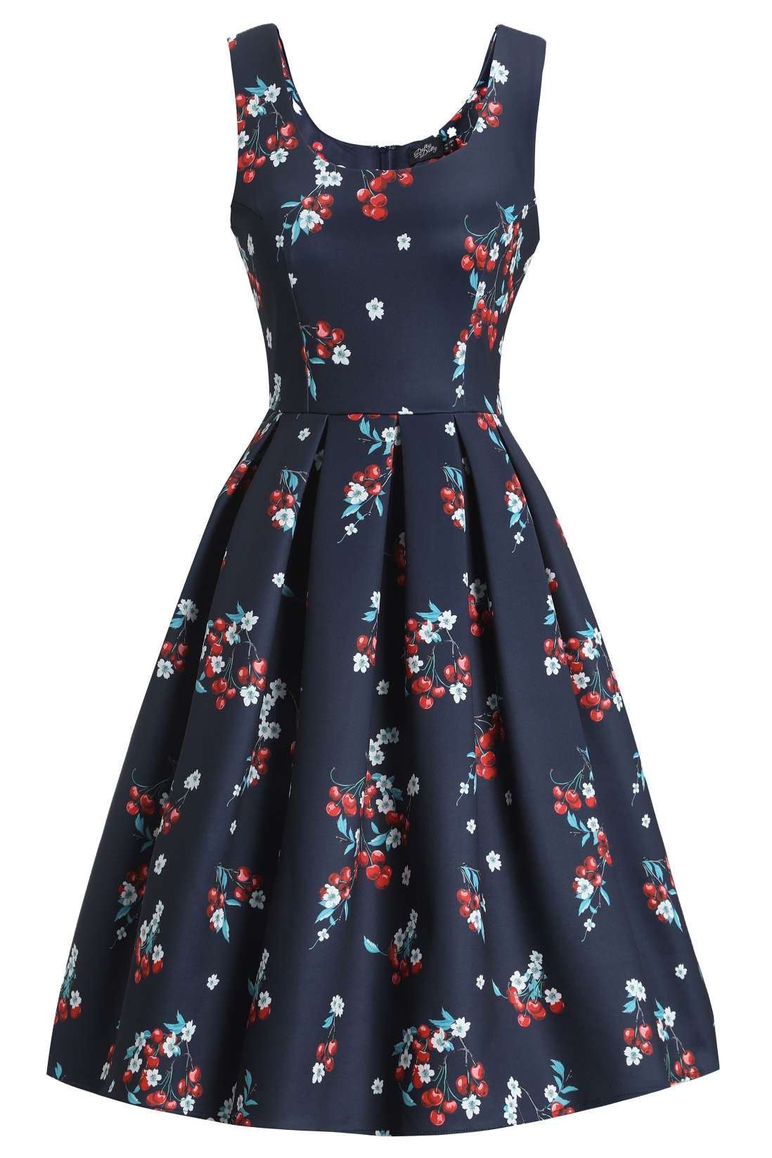 Front view of Amanda Cherry Navy Blue Flared Dress