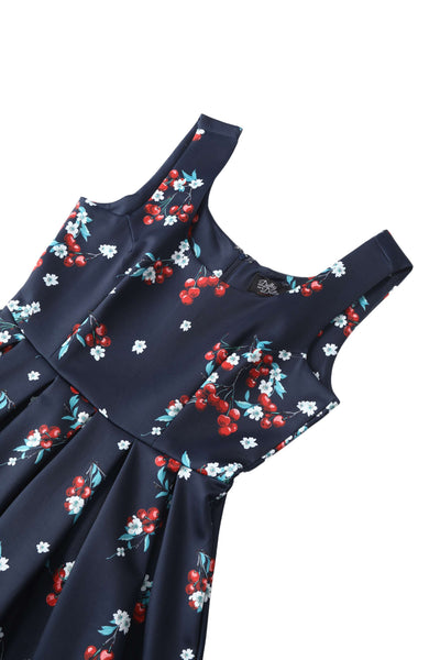 Close up view the top of Amanda Cherry Navy Blue Flared Dress