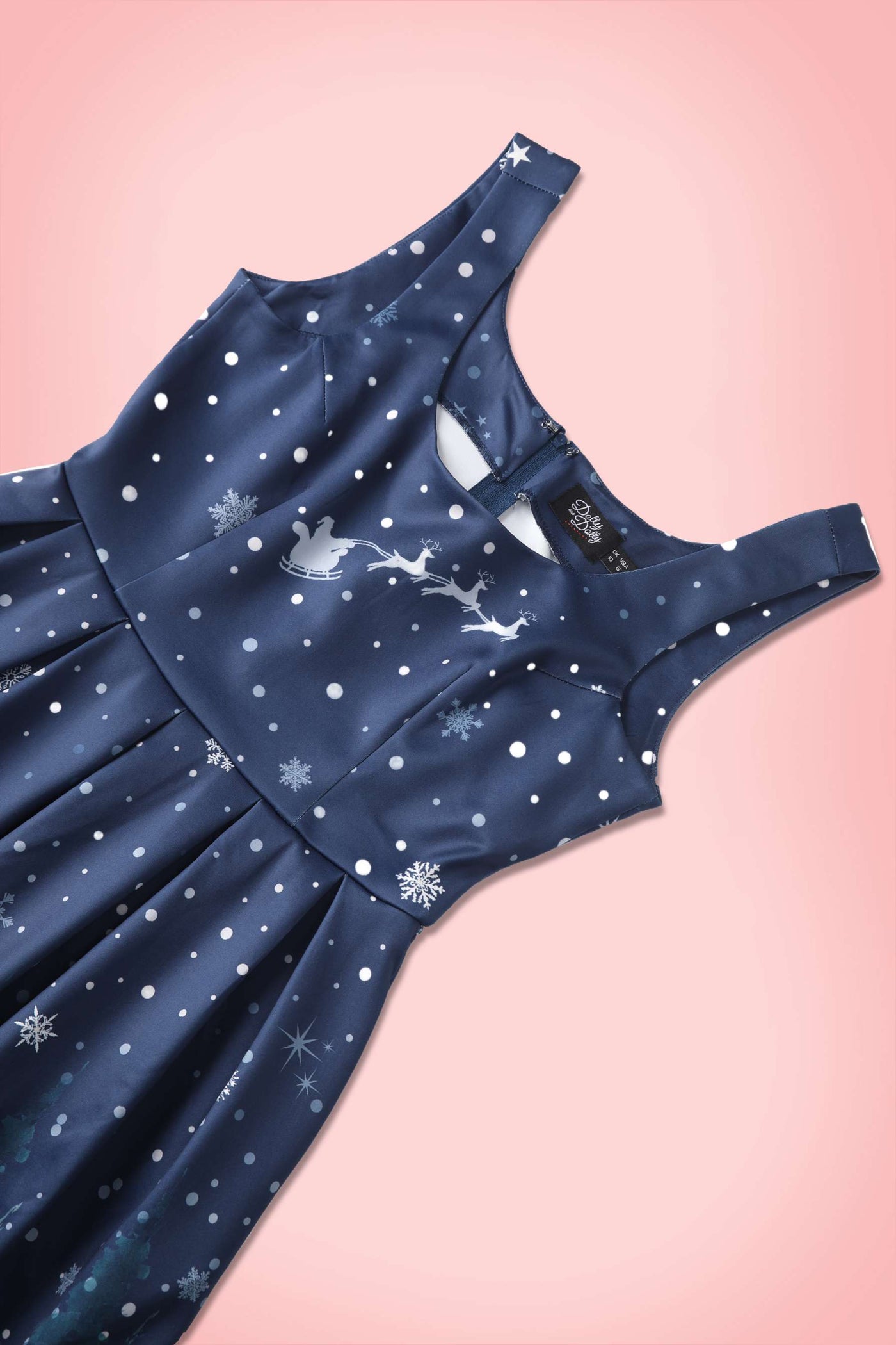 Close up view the top of Amanda Chrismas Eve Flared Dress In Blue