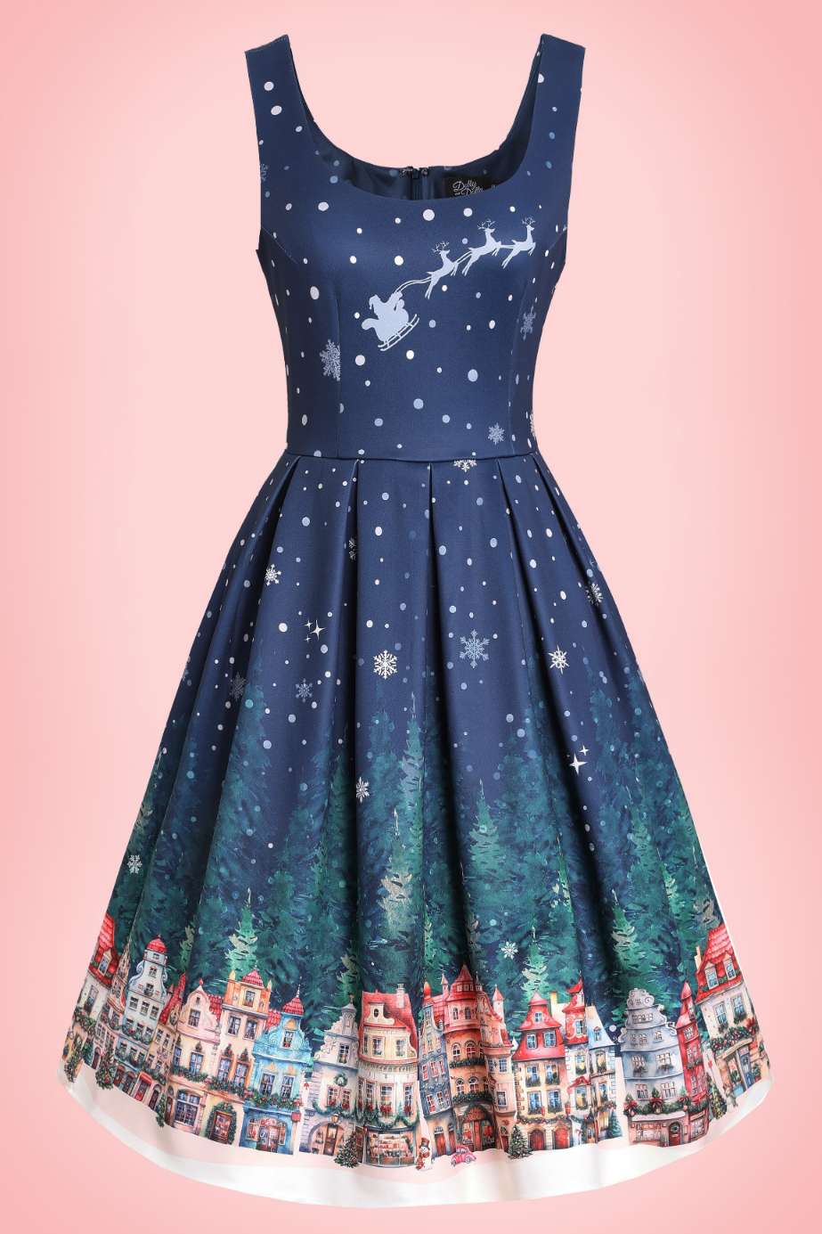 Front view of Amanda Chrismas Eve Flared Dress In Blue