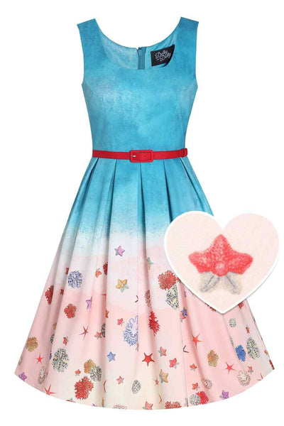 Front view of Coastal Crush Swing Dress with the cutout