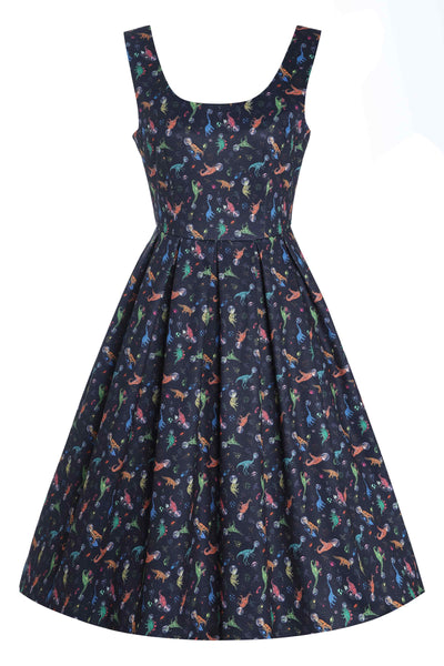 Front view of Amanda Dinosaur In Space Flared Dress