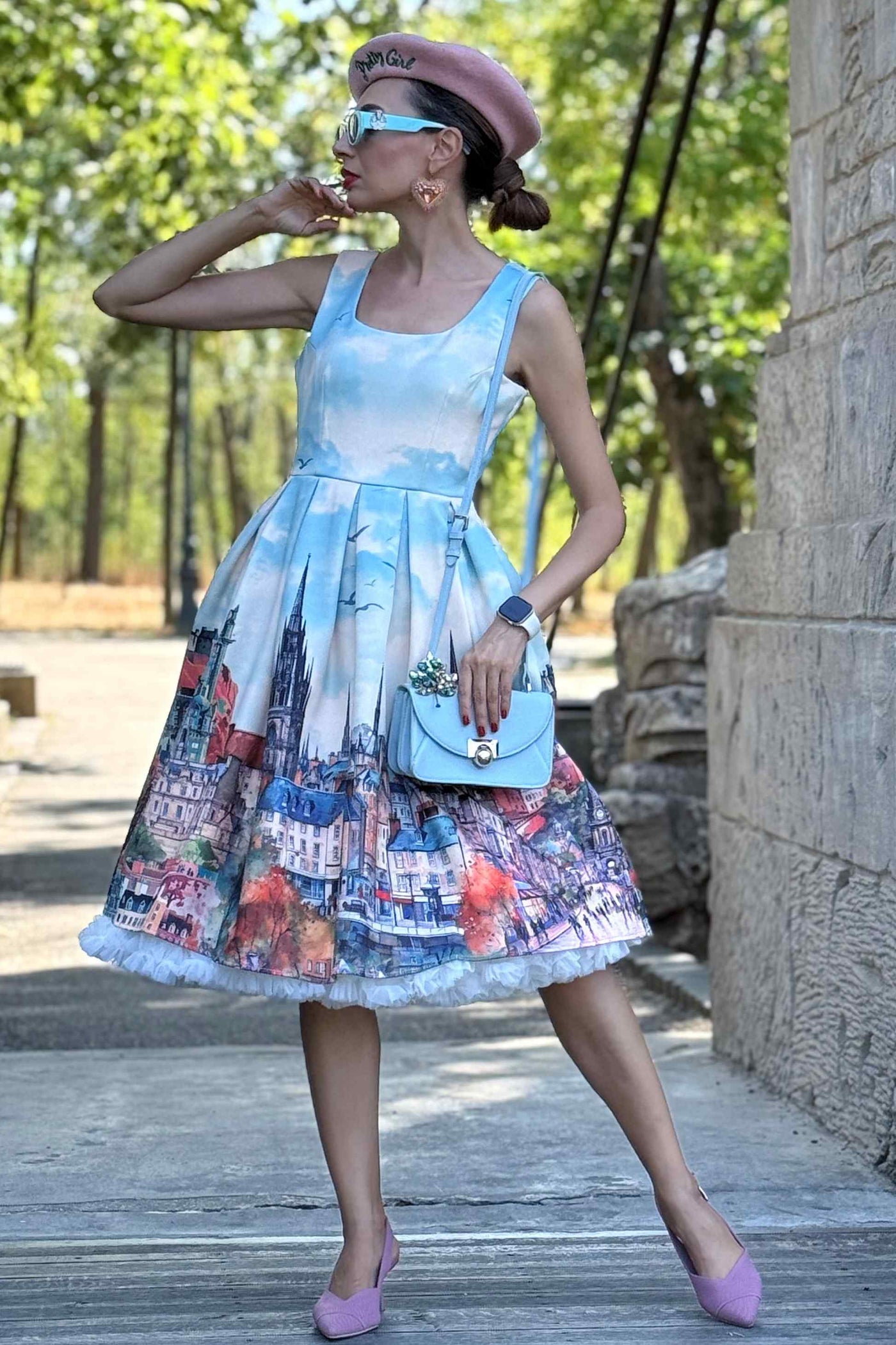 A lovely model wearing an Amanda Edinburgh Swing Dress