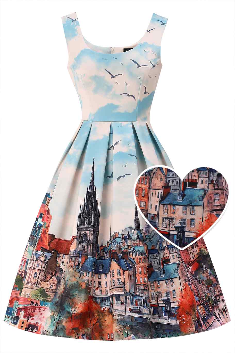 Front view of Edinburgh Swing Dress