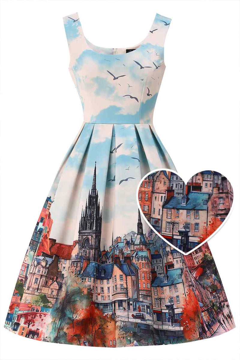 Front view of Edinburgh Swing Dress