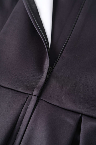 Zipper of Amanda Hydrangea Black Flared Dress