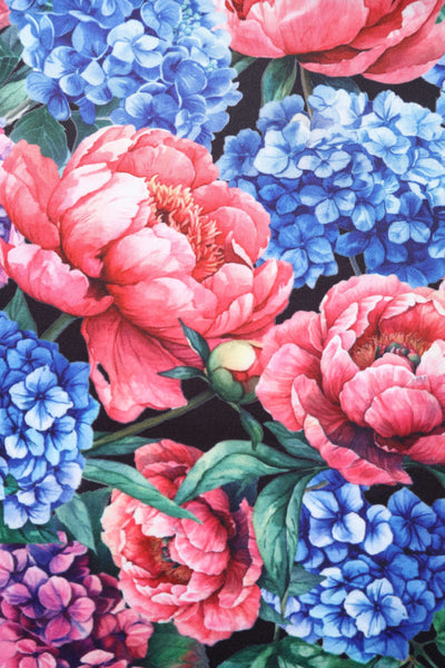 Pattern of Amanda Hydrangea Black Flared Dress