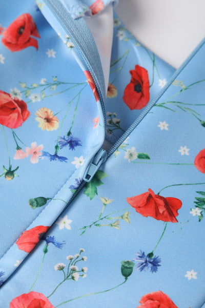 amanda light blue poppy floral swing dress bodice zipper